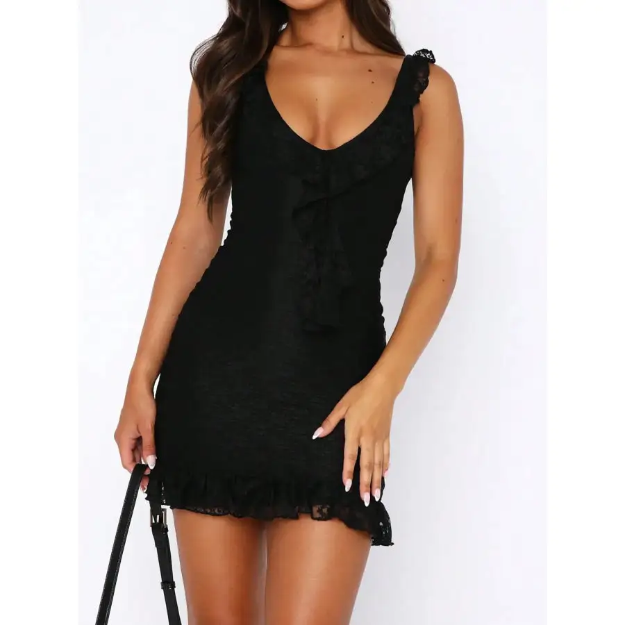 Ruffle Trim Lace Mini Dress