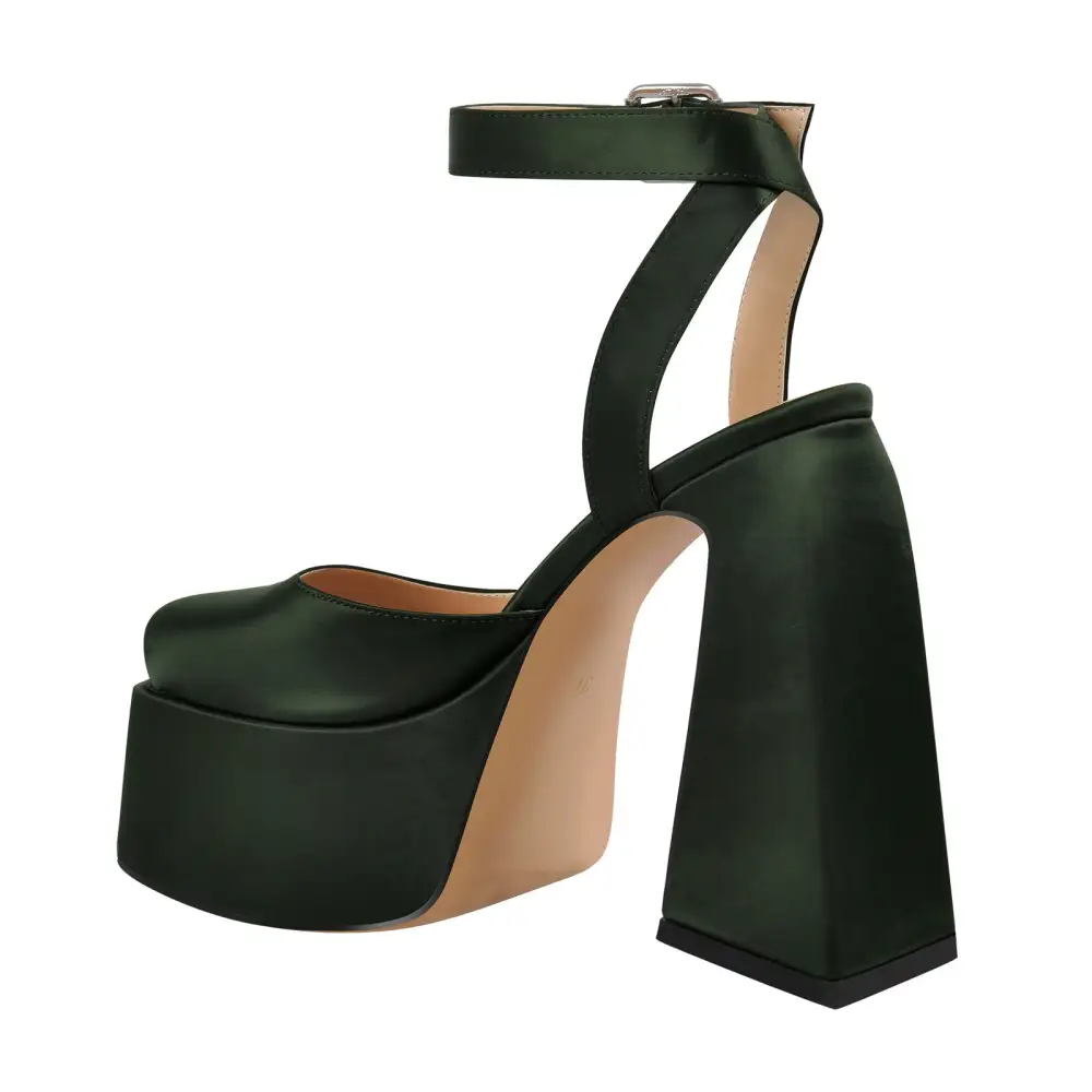 Square Toe Platform Chunky Heel Ankle Strap Pumps