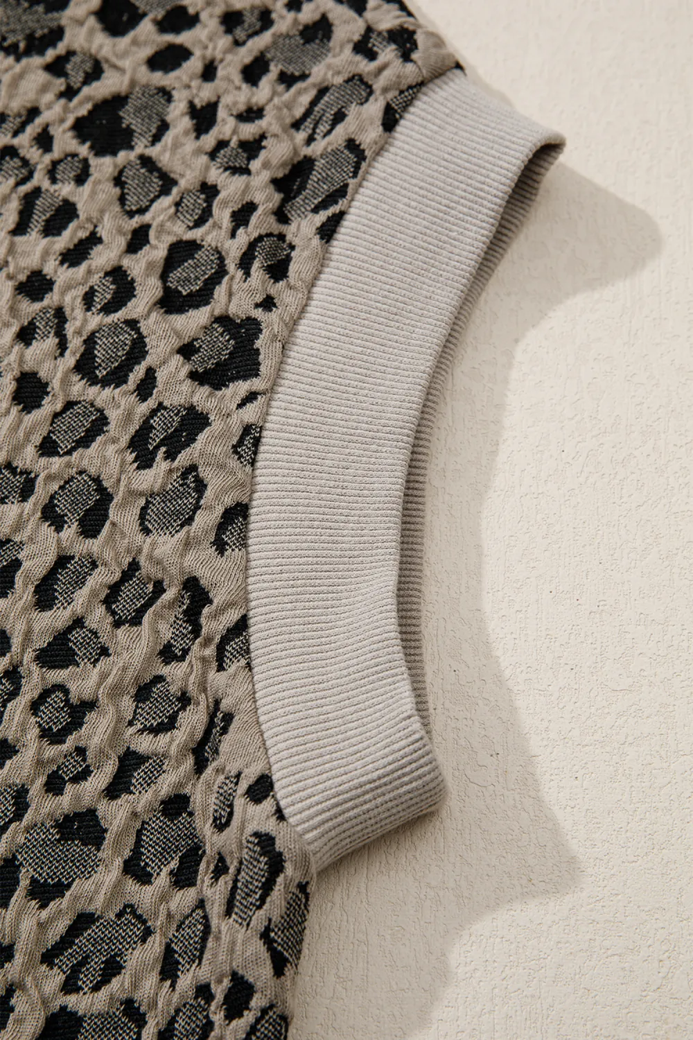 Beige Zip Up Collared Leopard Top