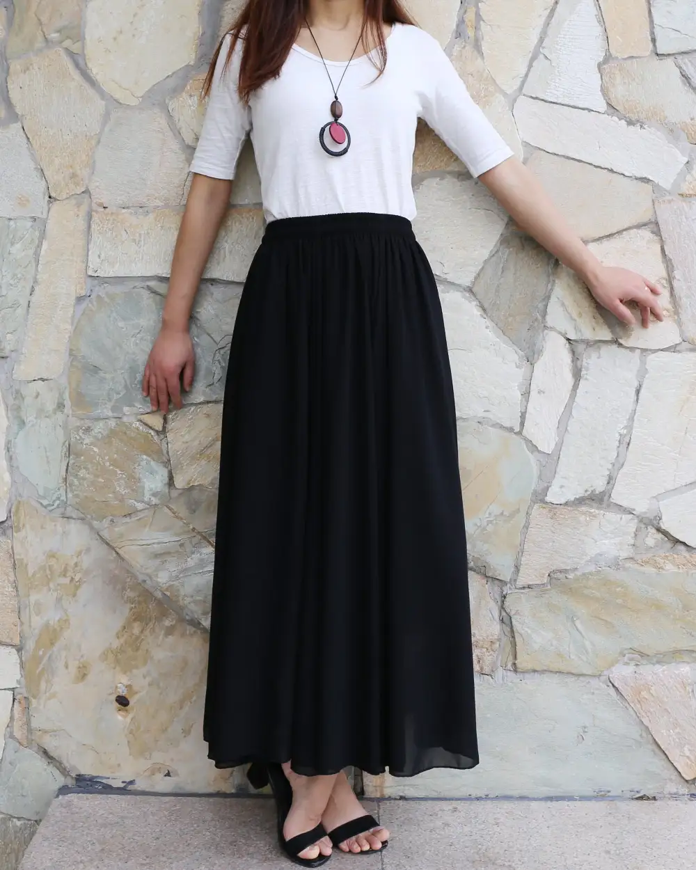 Relaxed Elastic Waist Chiffon A Line Maxi Skirt