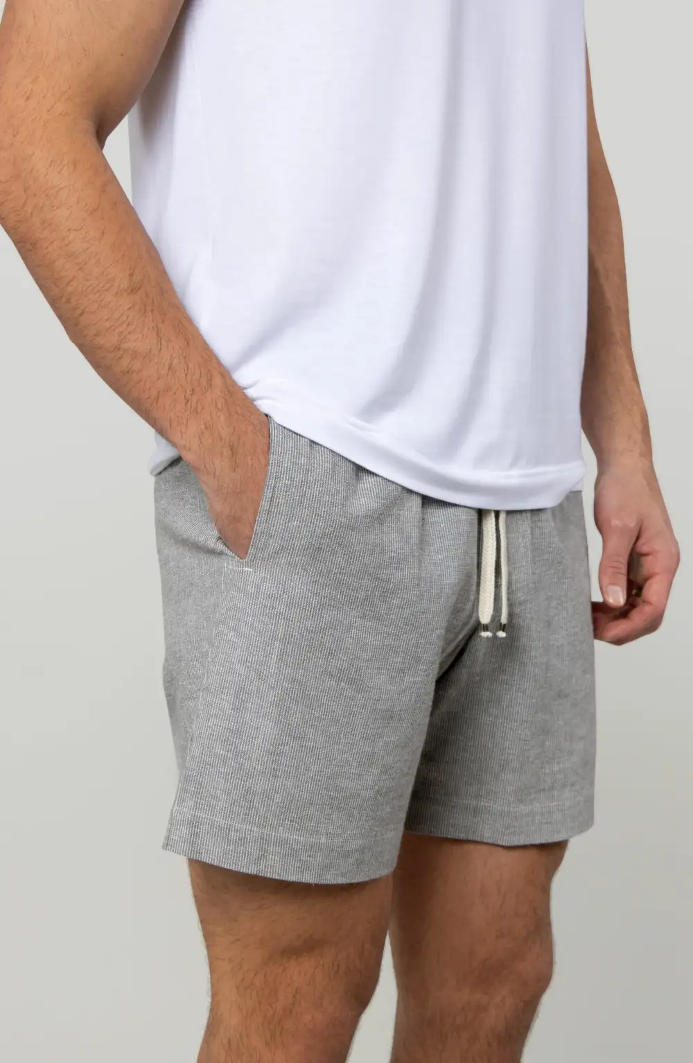 Men's Striped Cotton Linen Patch Pocket Shorts