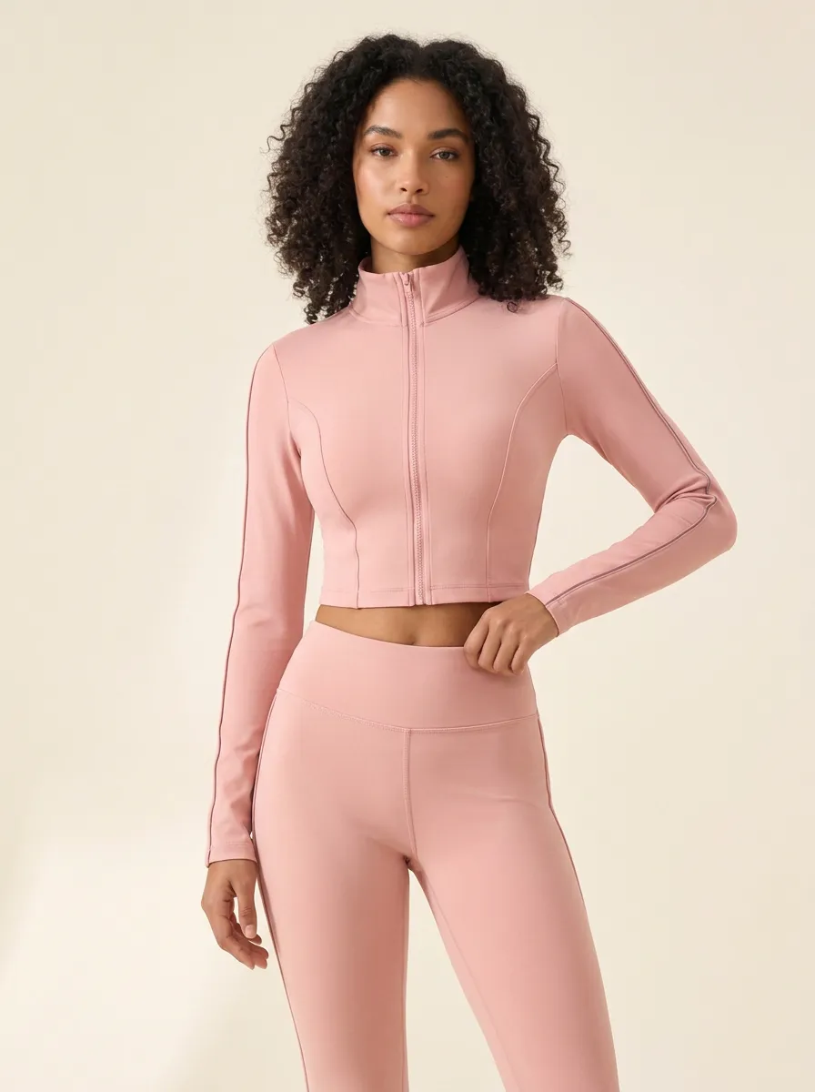 Women's Olive Piped Mock Neck Crop Jacket and Flare Pants Set