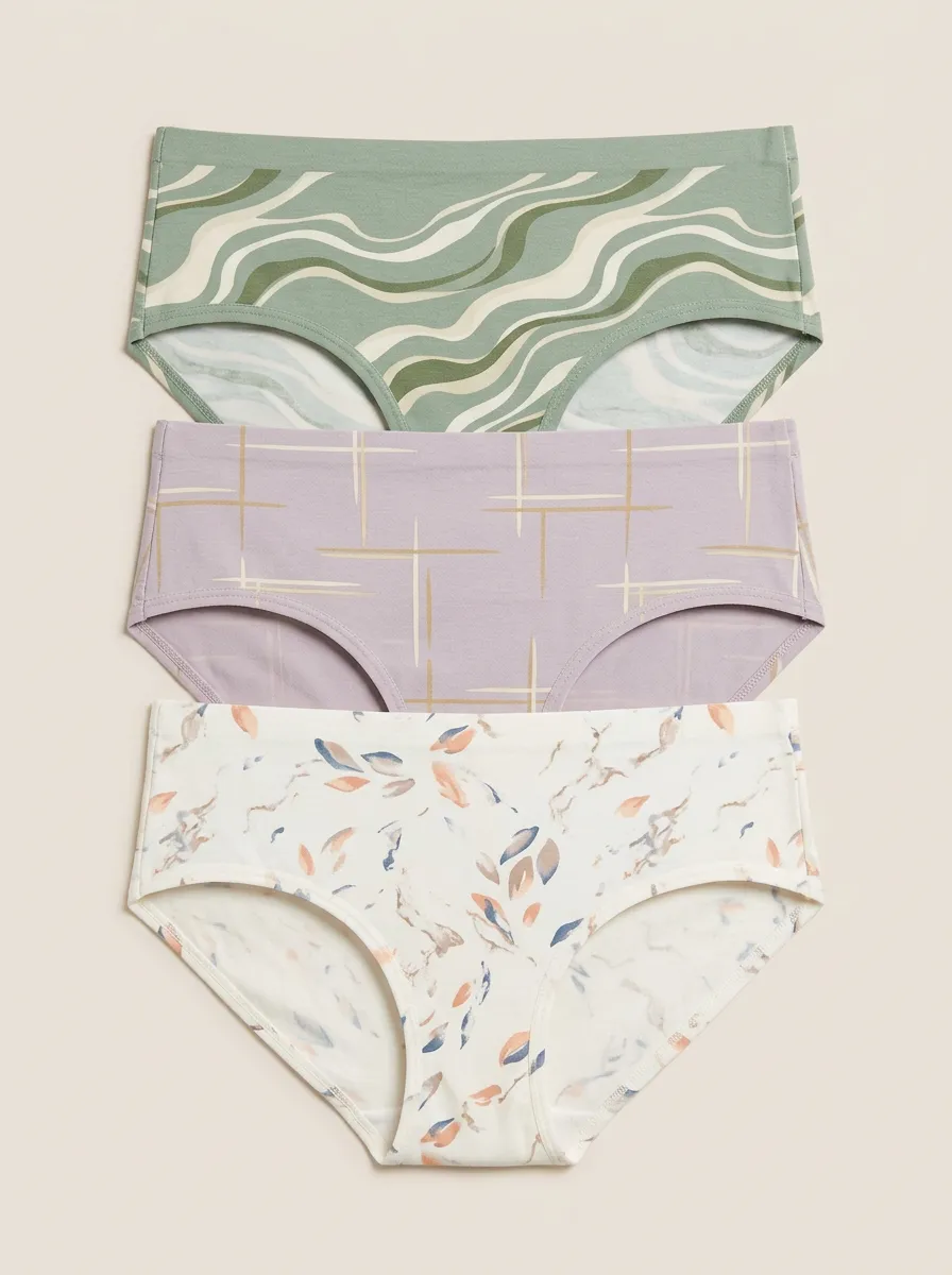 Women's Abstract Botanical Pattern Printed Three-Pack Briefs