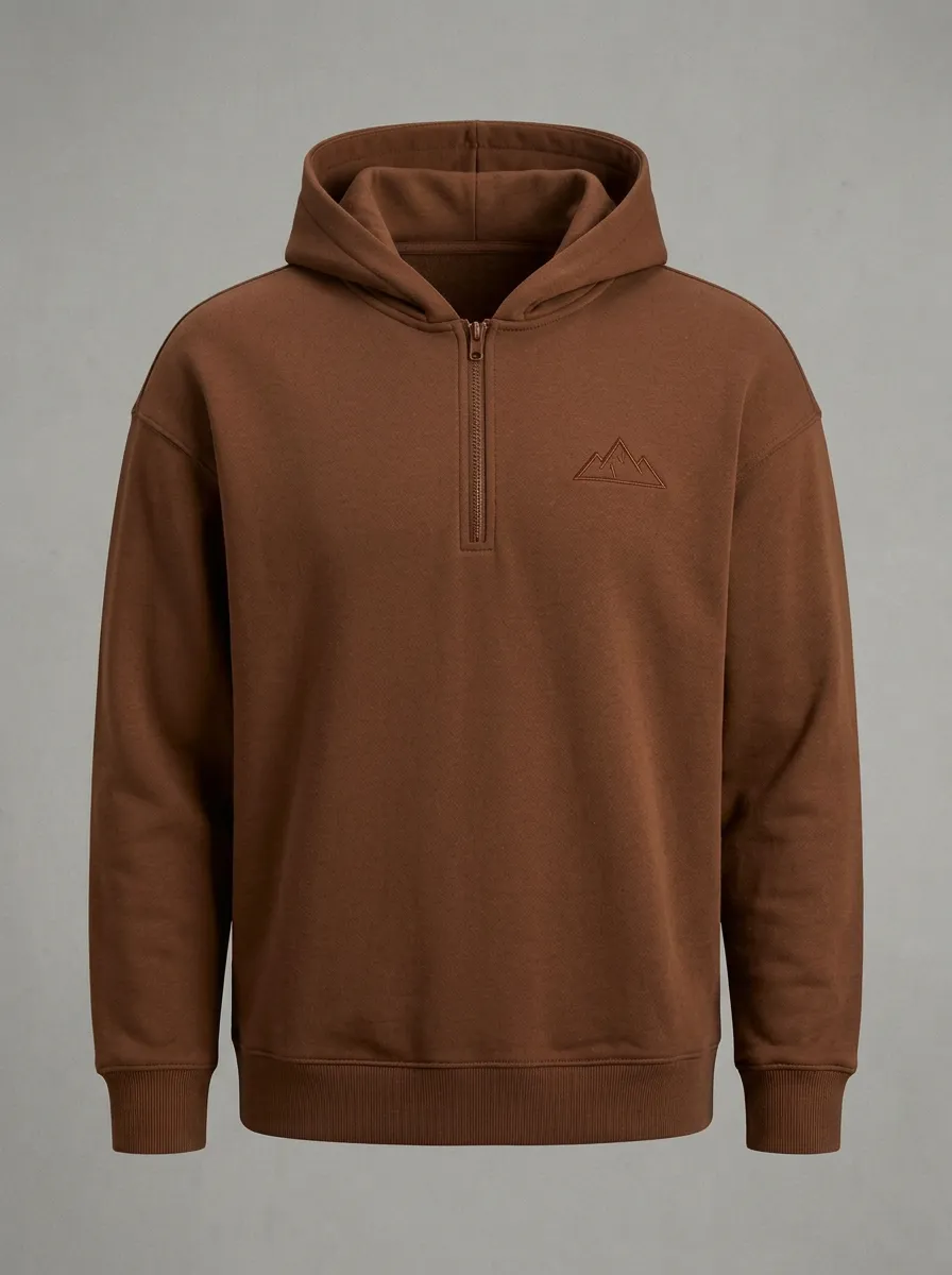 Men's Outdoor Lover Mountain Graphic Embroidered Quarter-Zip Hoodie