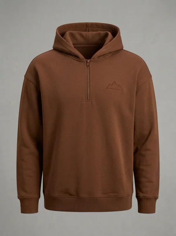 Men's Outdoor Lover Mountain Graphic Embroidered Quarter-Zip Hoodie