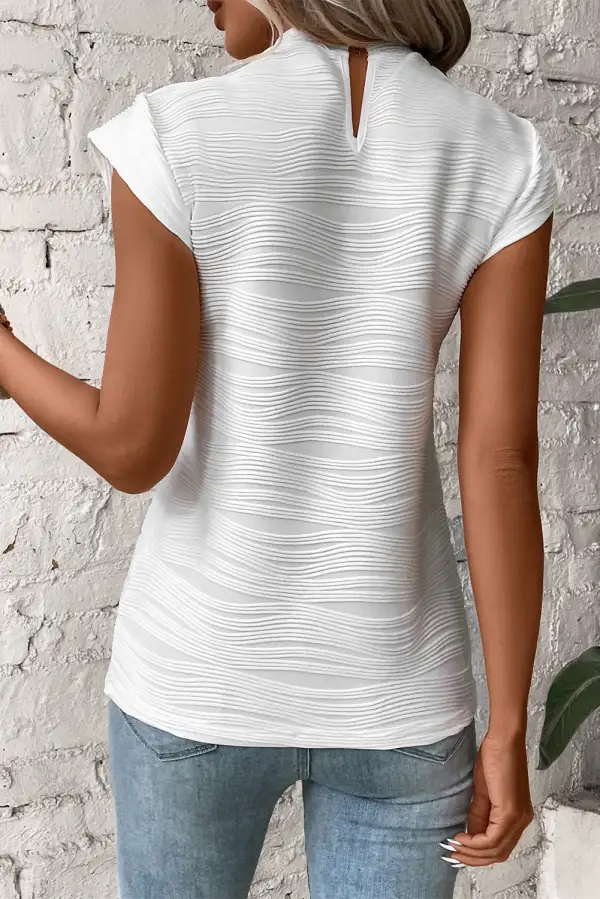 White Wavy Textured Mock Neck