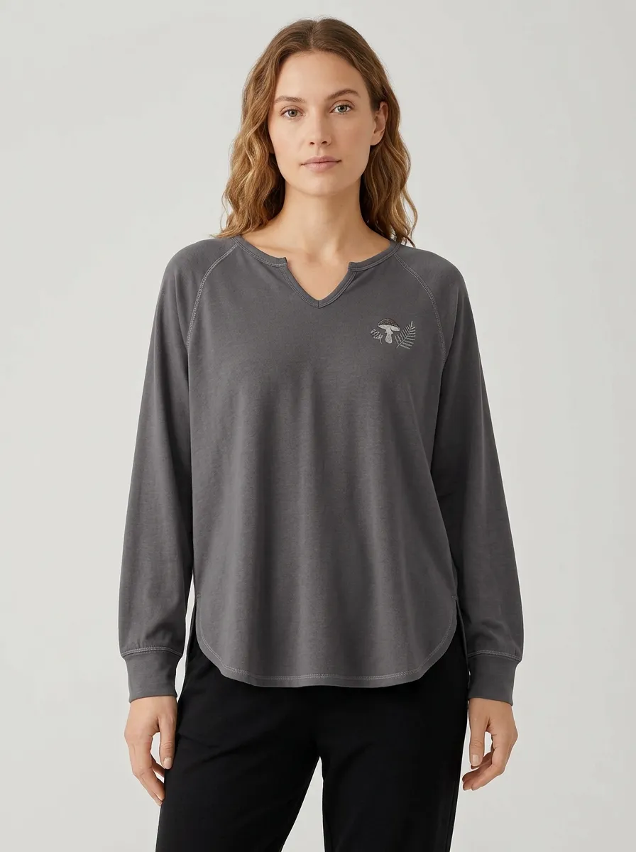 Women's Graphic Notch-Neck Long-Sleeve T-Shirt