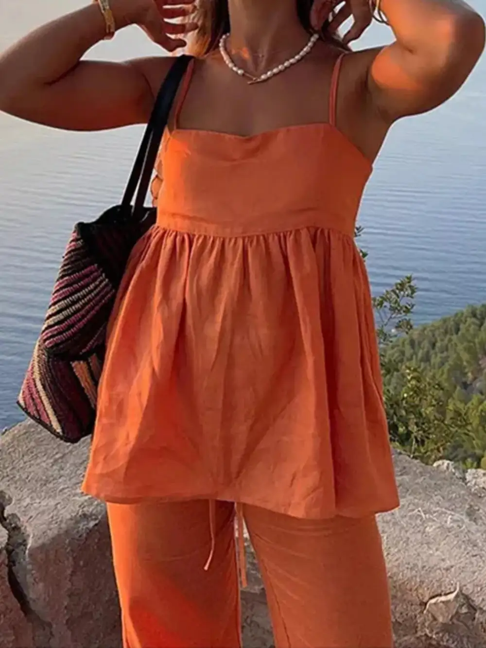 Square Neck Cami and Wide Leg Pants Set