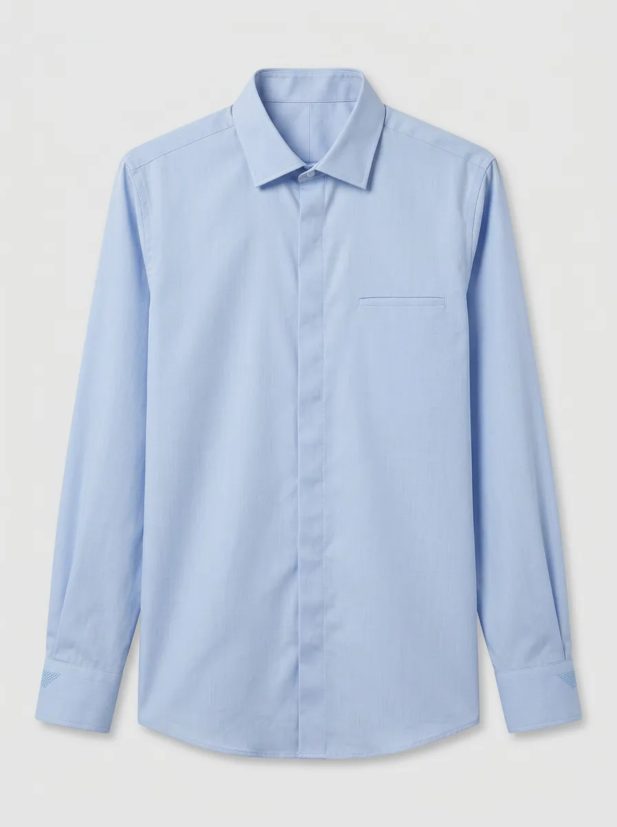 Men's Non-Iron Cotton Light Blue Solid Long Sleeve Shirt