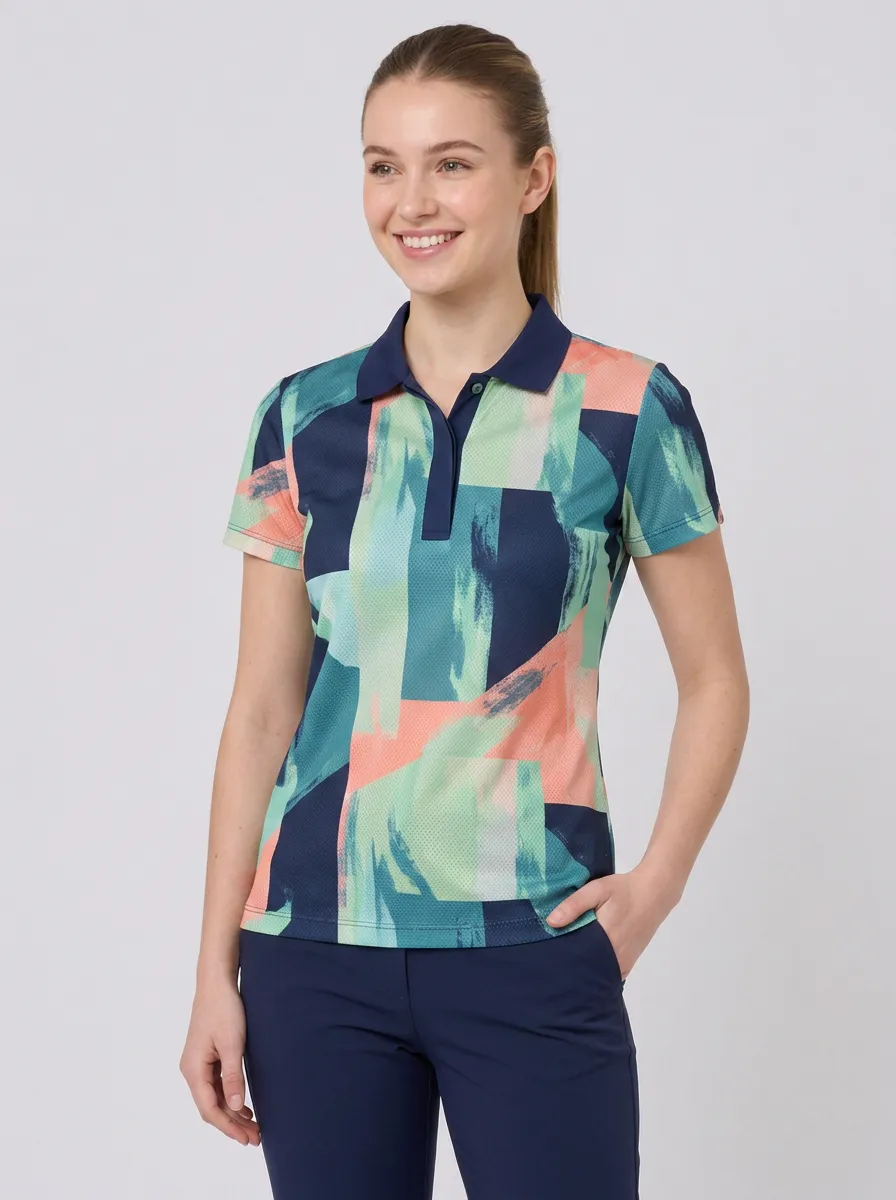 Women's Abstract Geometric Brushstroke Polo Shirt
