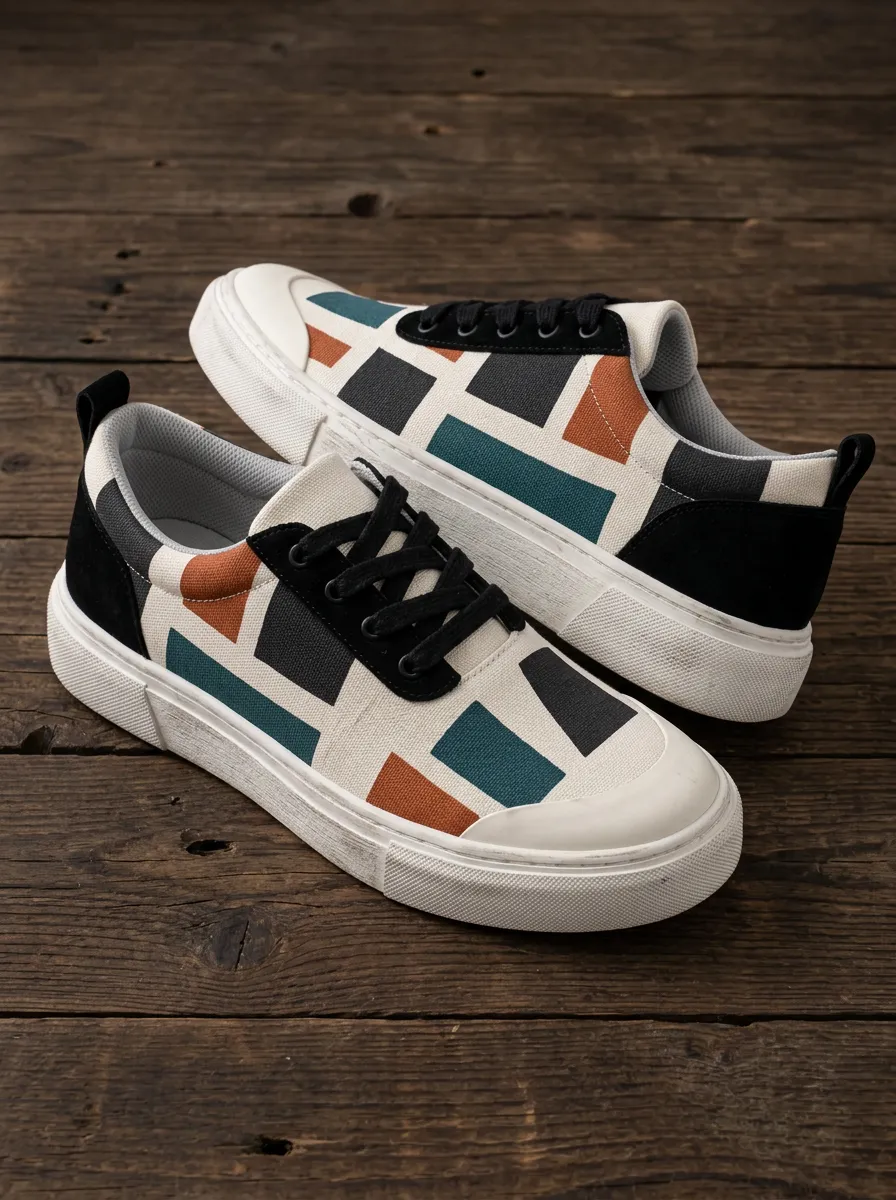 Men's Geometric Pattern Color Block Printed Canvas Shoes