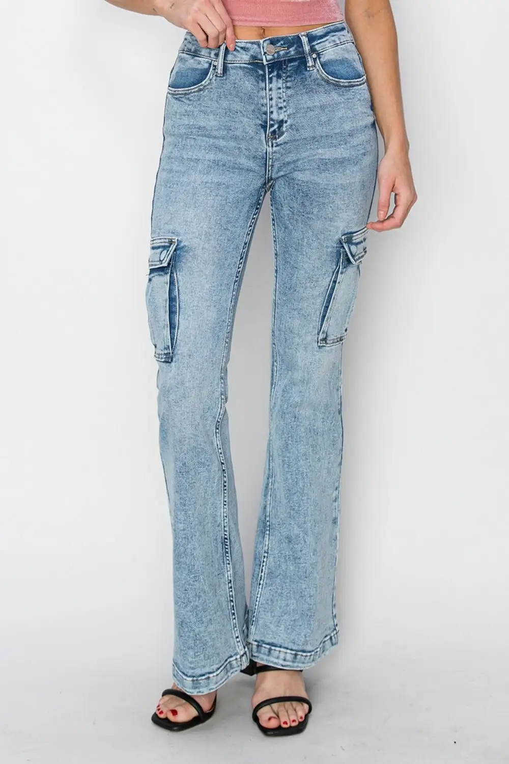 High Rise Cargo Flared Detail Denim Jeans
