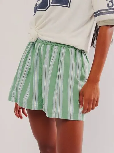 Relaxed Striped Elastic Waist Shorts
