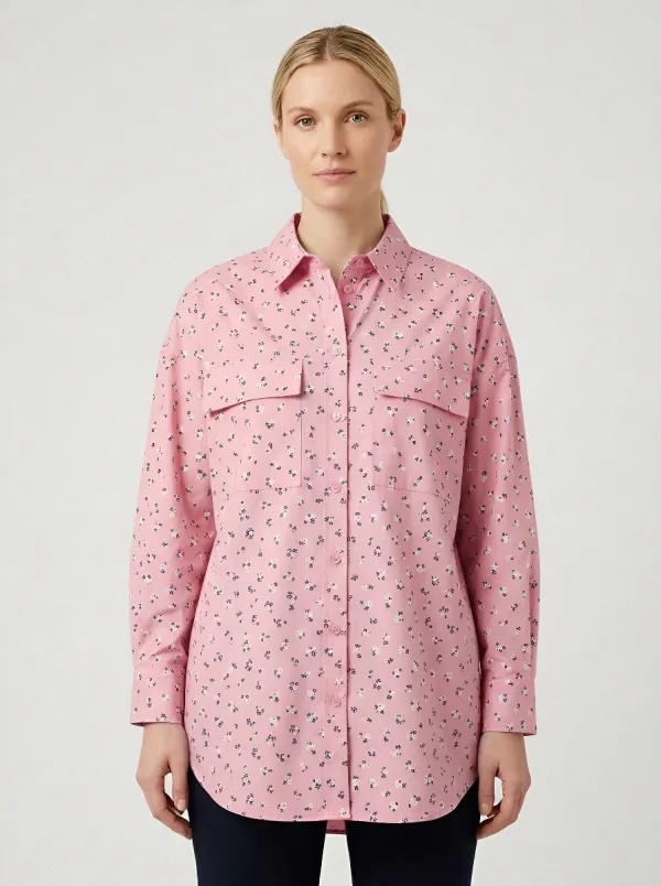 Women's Casual Floral Pattern Blue Printed Shirt