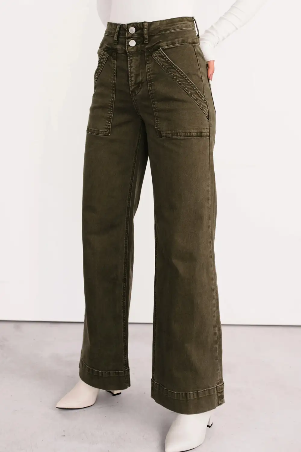 Women's Double Waistband Loose Straight Jeans