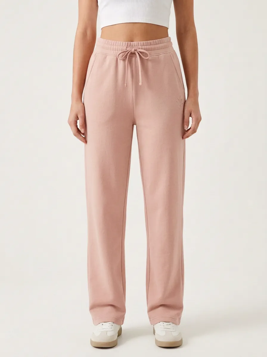Women's Casual Minimalist Sage Green Leaf Embroidered Sweatpants