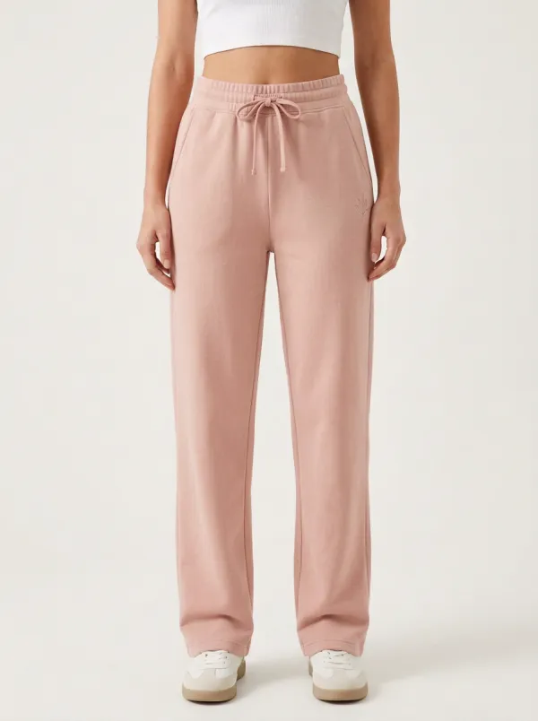 Women's Casual Minimalist Sage Green Leaf Embroidered Sweatpants