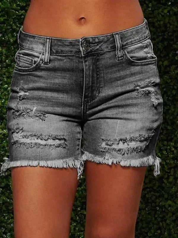 Women's Ripped Hole Frayed Denim Shorts