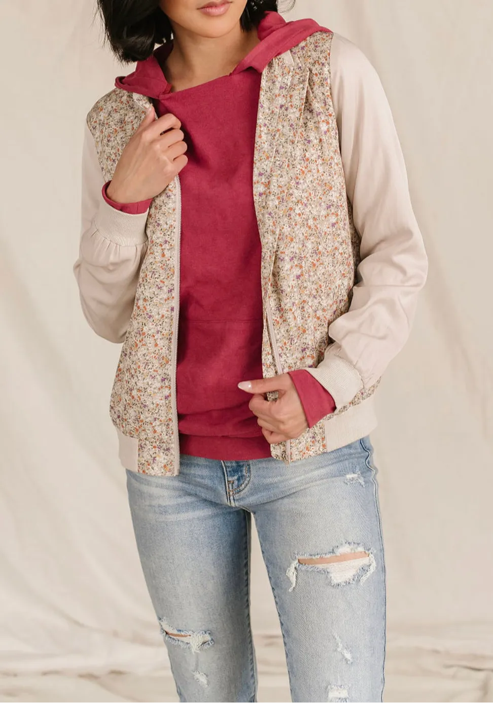 Pastel Petals Floral Bomber Jacket