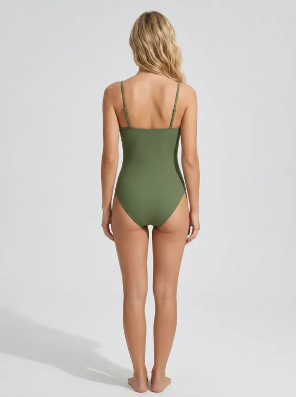 Women's Olive Green Twist Front Cutout Spaghetti Strap Swimsuit
