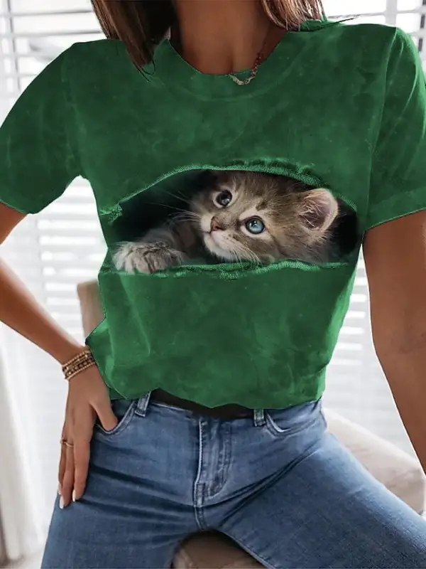 Women's 3D Cat Print T-shirts