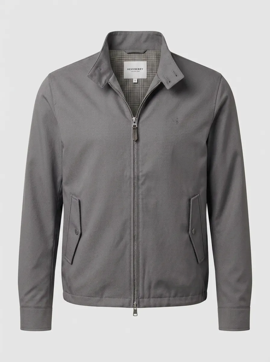 Men's Casual Plaid Lining Zip-up Harrington Jacket