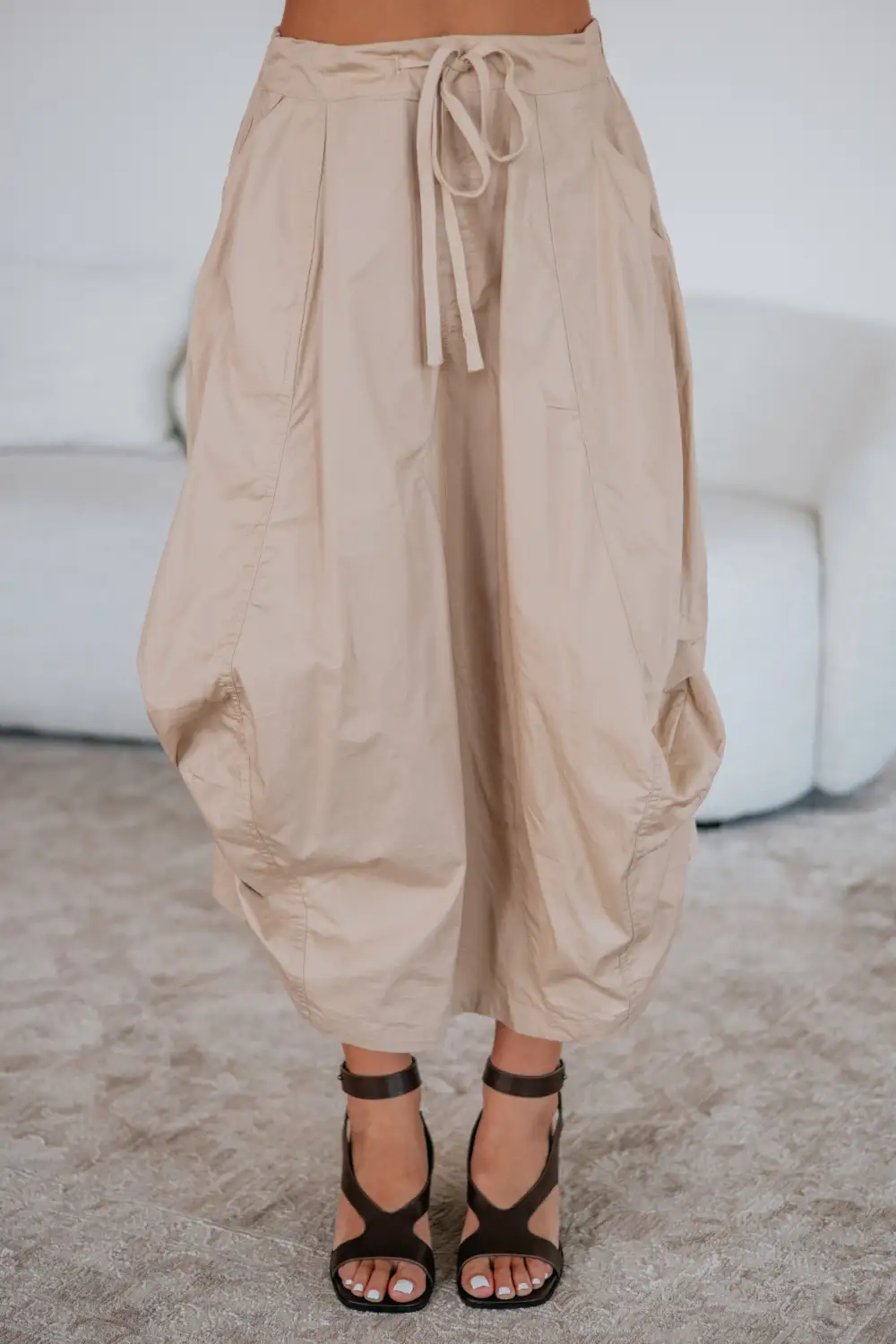 Cotton Drawstring Cargo Pocket Midi Skirt