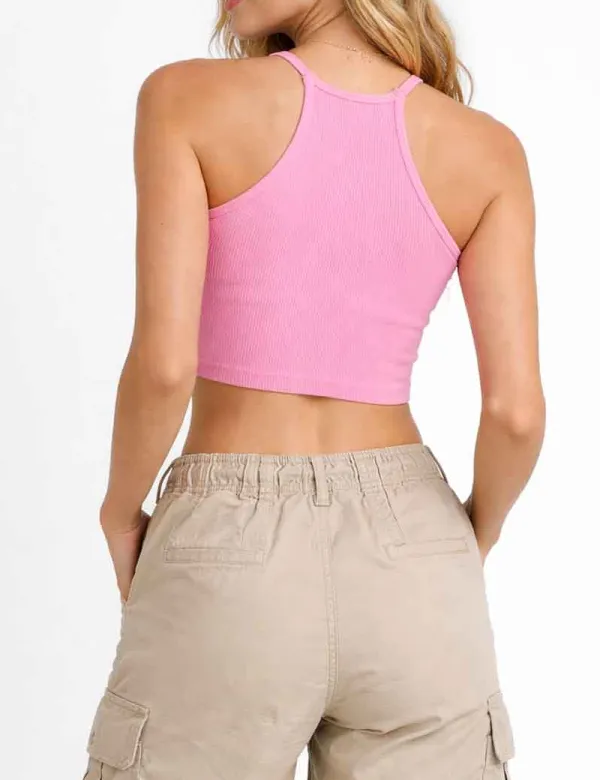 Casual Ribbed Scoop Neck Sleeveless Crop Cami Top
