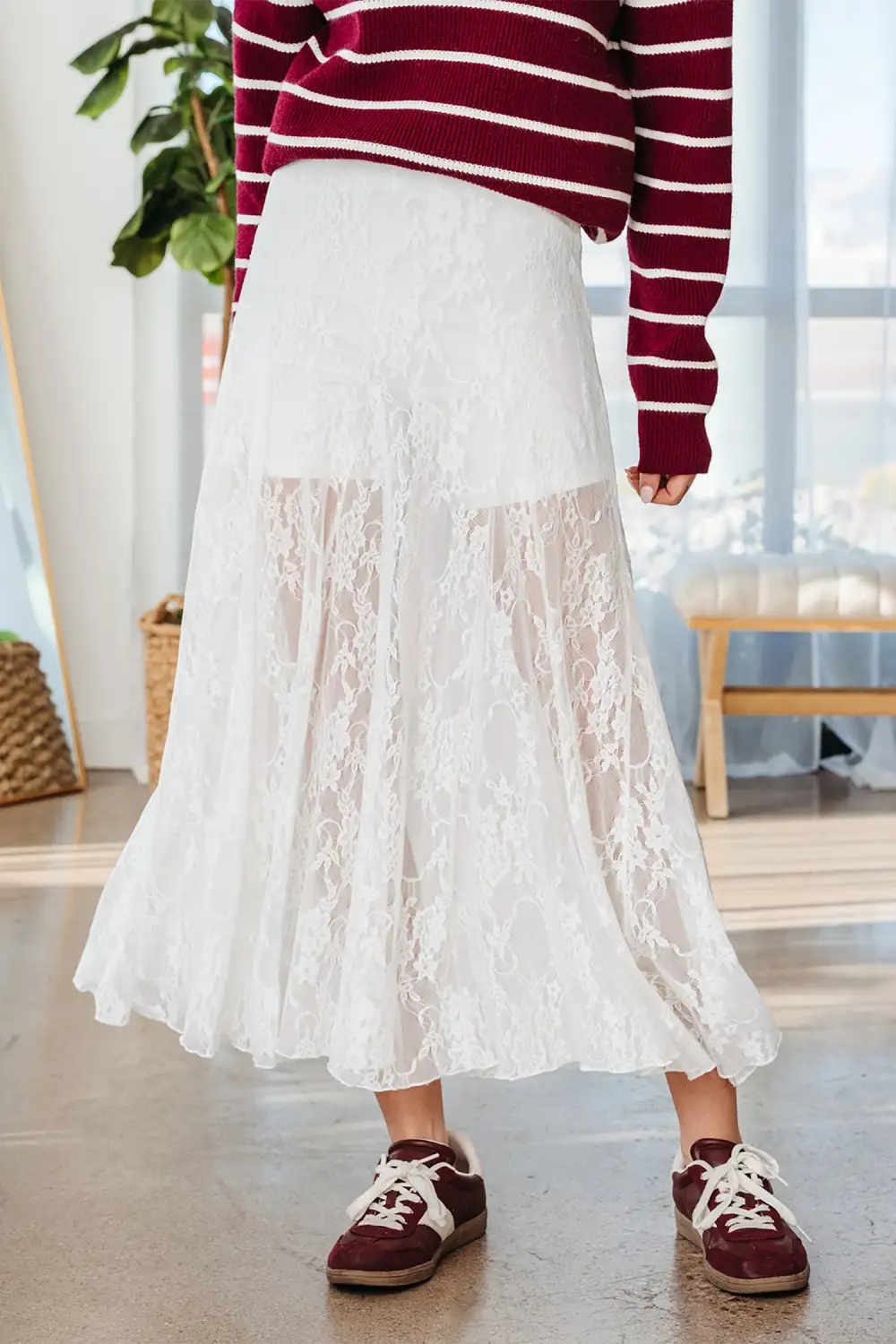 Sunday Bloom Skirt Floral Lace Detail Sheer Skirt Maxi