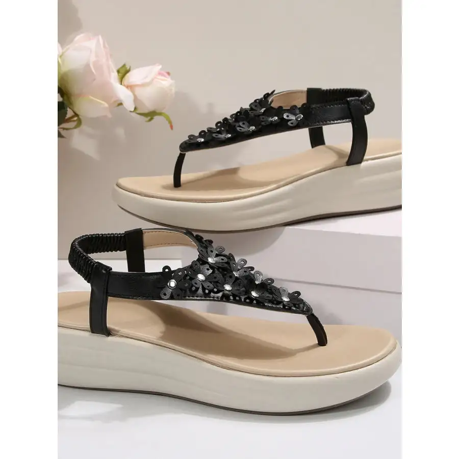 Studded T Strap Wedge Sandals