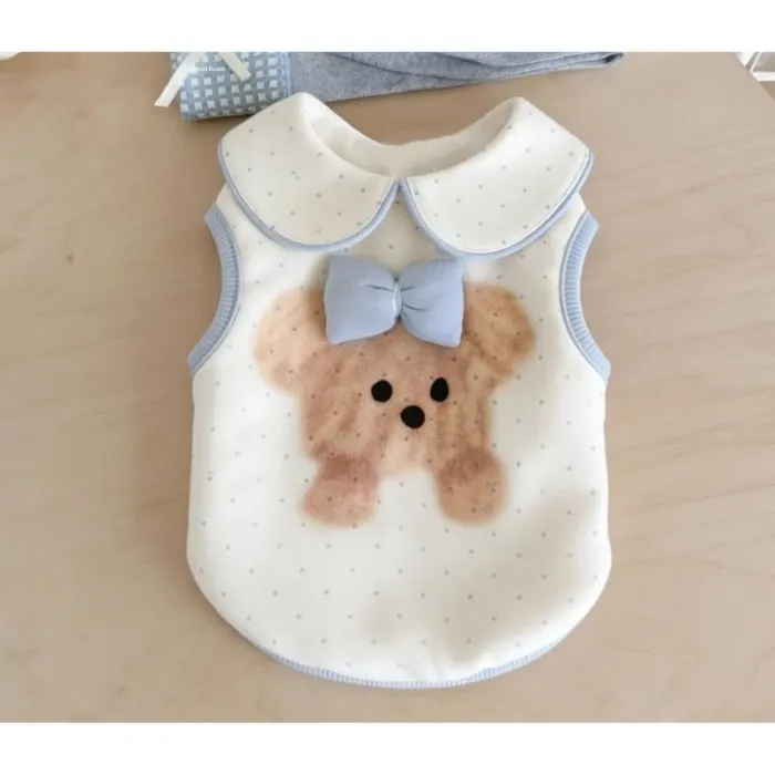 Pet Dog Clothes Super Cute Bear Three-Dimensional Bow Skin-Friendly Vest Medium-Sized Dog Corgi Shiba Inu French Bulldog Pug