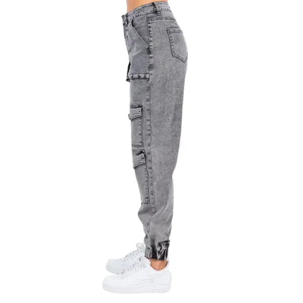 Women's Jogger Multi Pocket Acid Wash Denim Cargo Pants