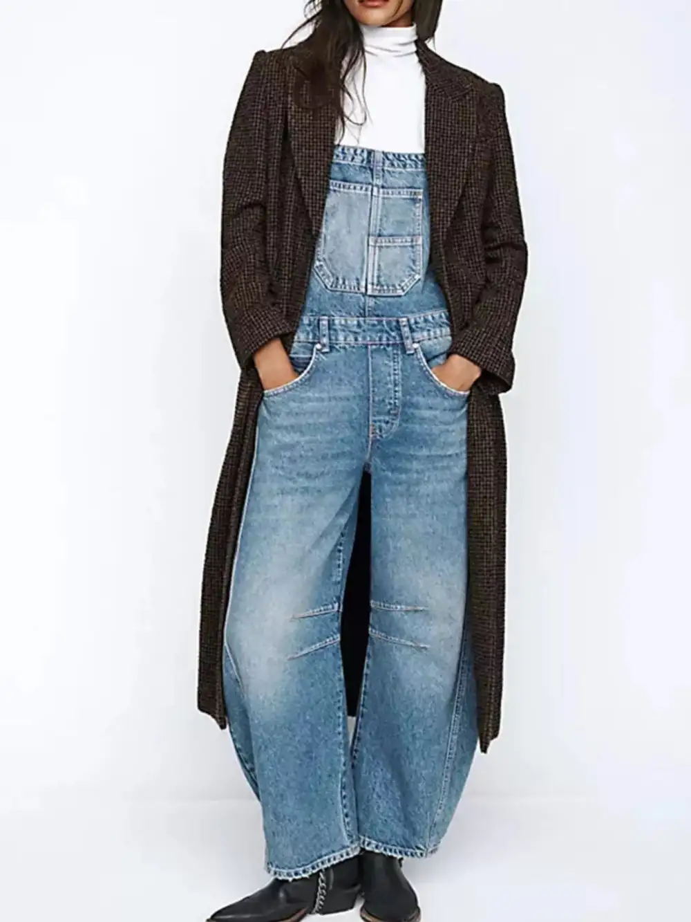 Wide Strap Wide Leg Denim Overalls Full-Length Bib Overalls