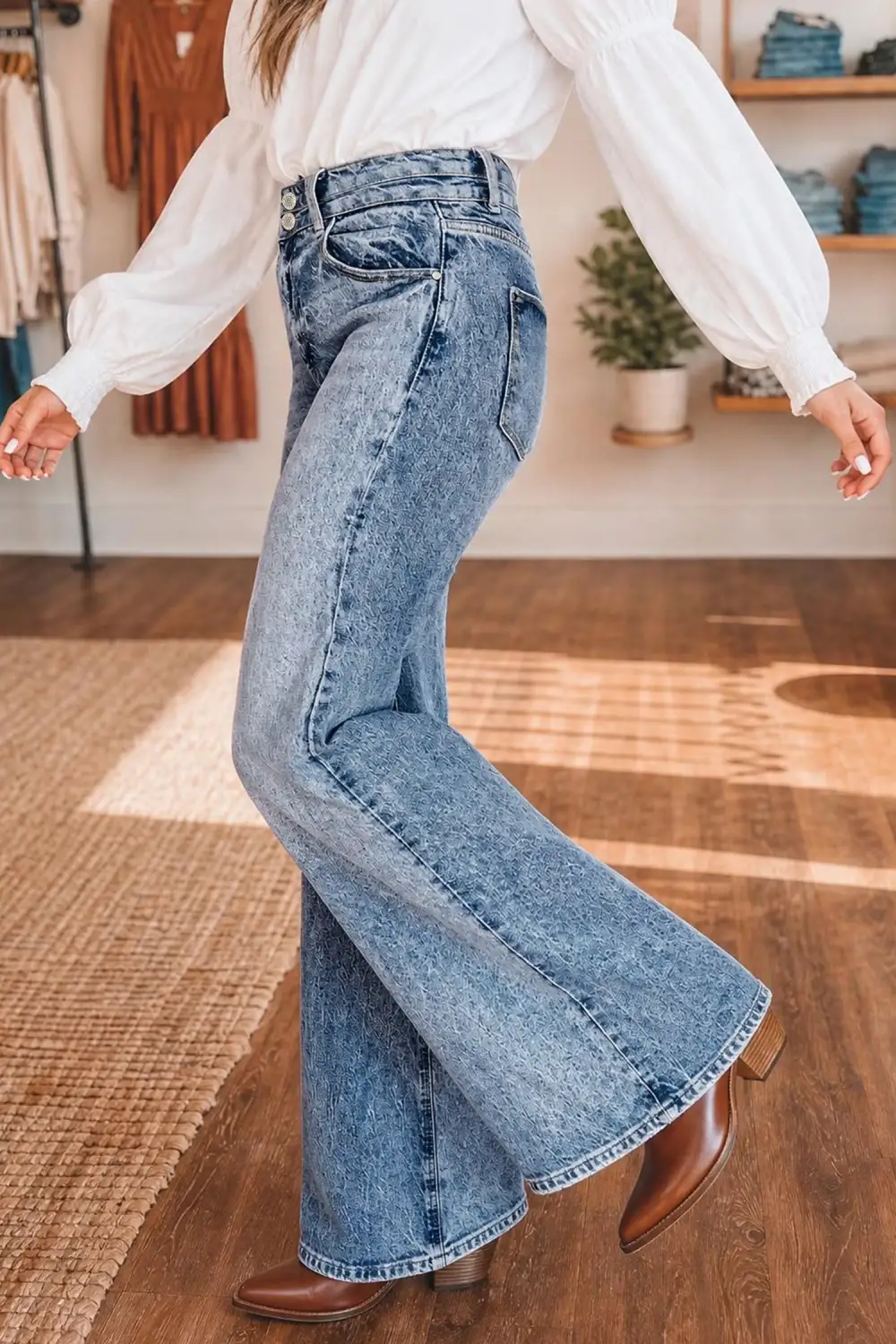 High Waist Flared Pocketed Casual Jeans