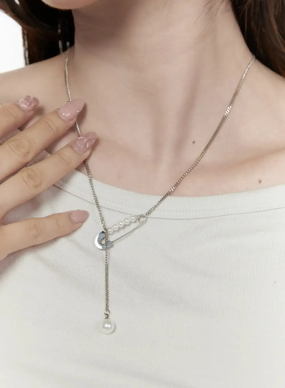 Pearl Safety Pin Necklace