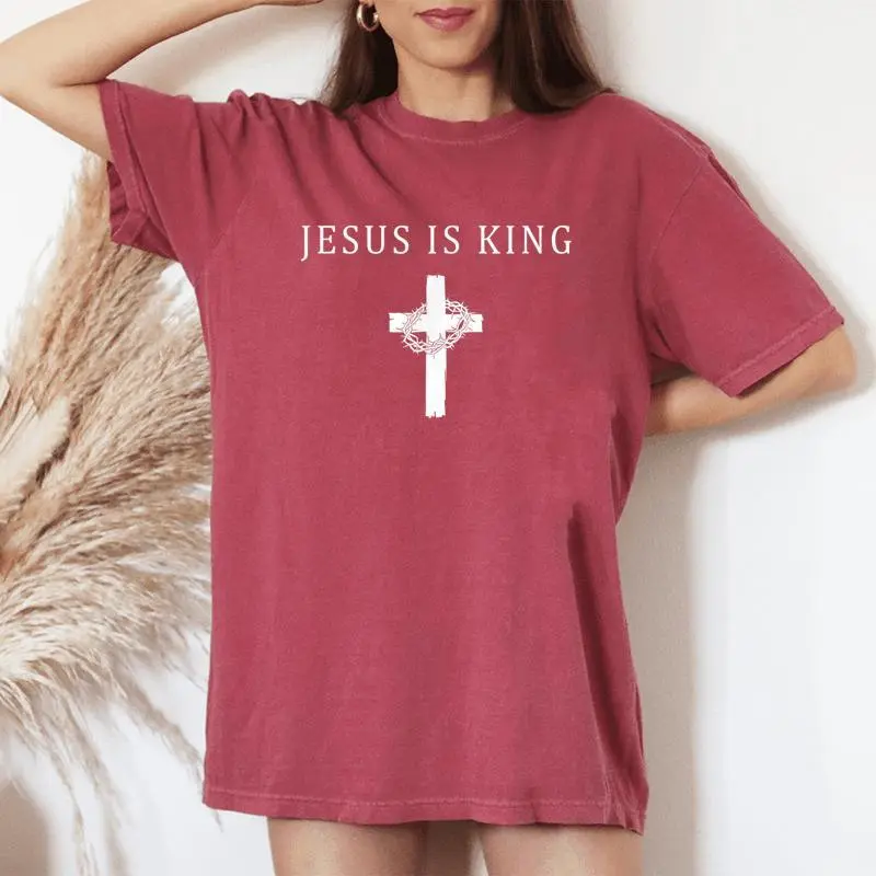 Jesus Is King Christian Religious Cross Faith For Women Women's Oversized Comfort T-Shirt