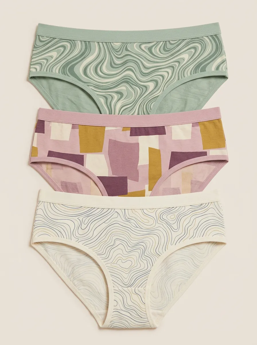 Women's Abstract Geometric Swirl Printed Three Pack Briefs