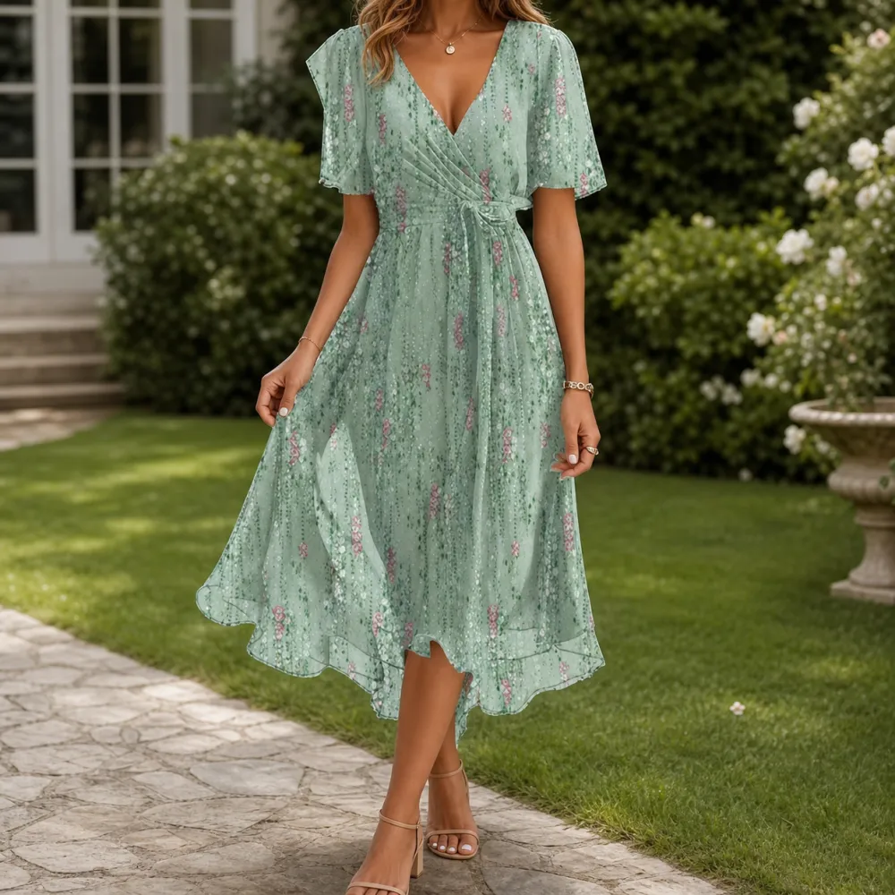 High-Low Wrap Midi Dress