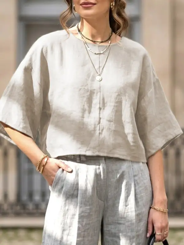 Linen Crew Neck Short Sleeve Tee