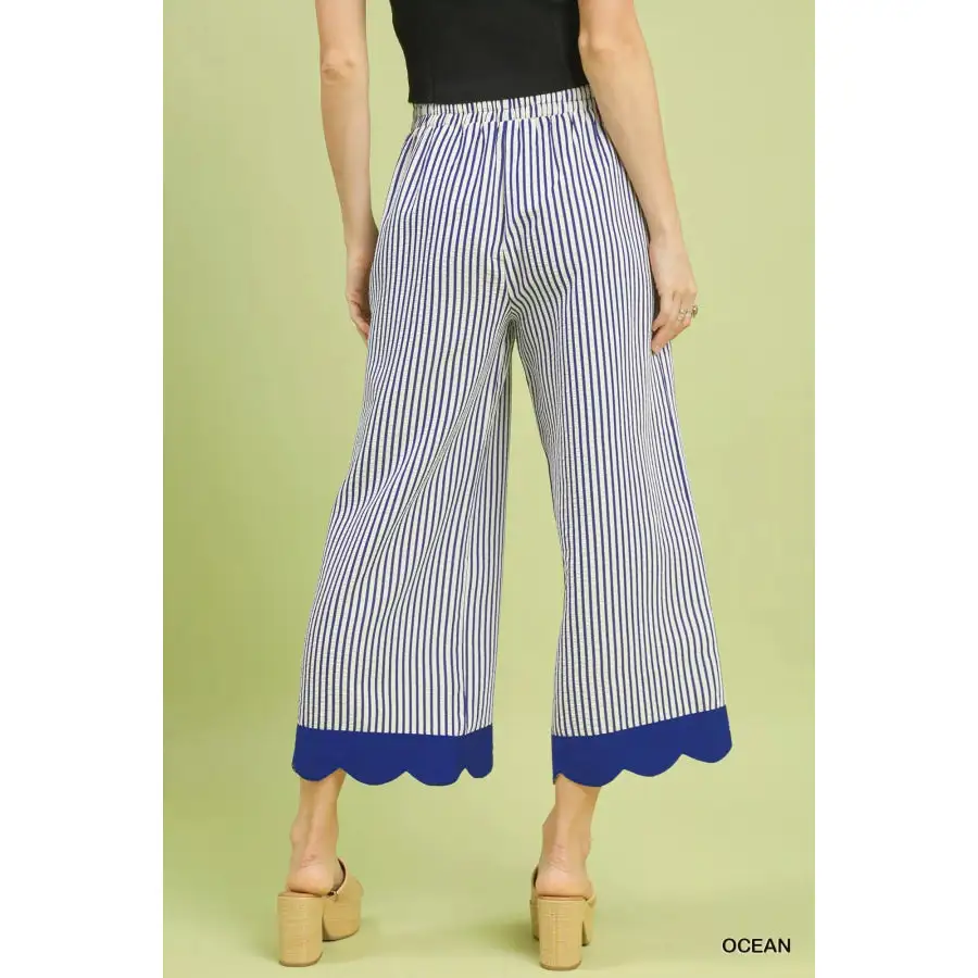 Stripe Scallop Hem Wide Leg Pants