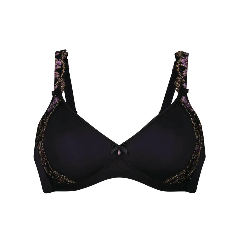 Women's Wireless Spacer Floral Lace Triangle Floral Detail Deep Neckline Breathable Bra