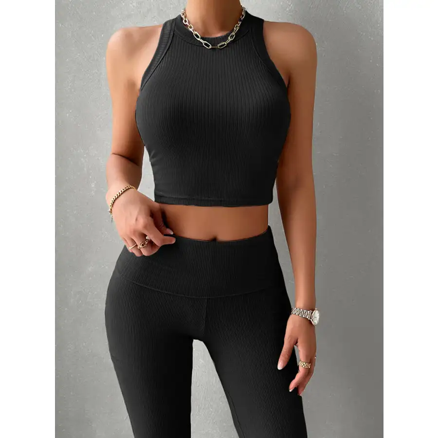 Ribbed Round Neck Tank and Pants Set