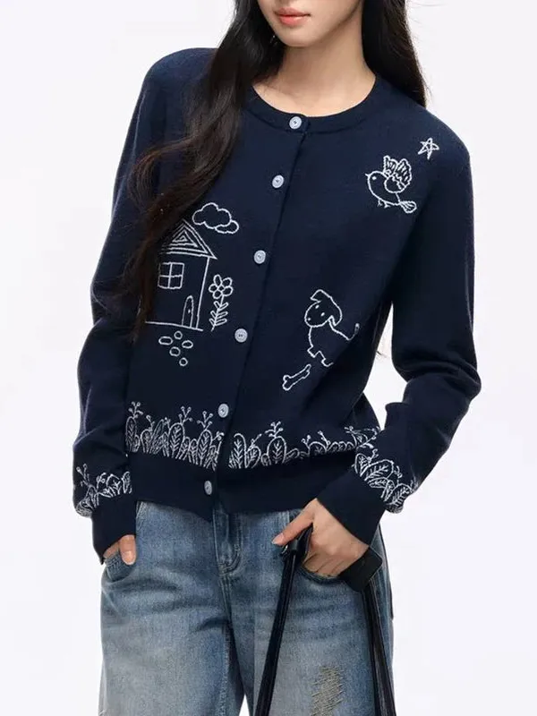 Cartoon Embroidery Cardigan