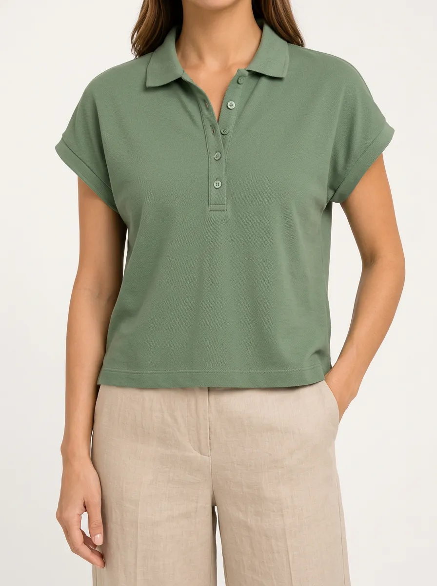 Women's Sage Green Polo in a Relaxed Everyday Style
