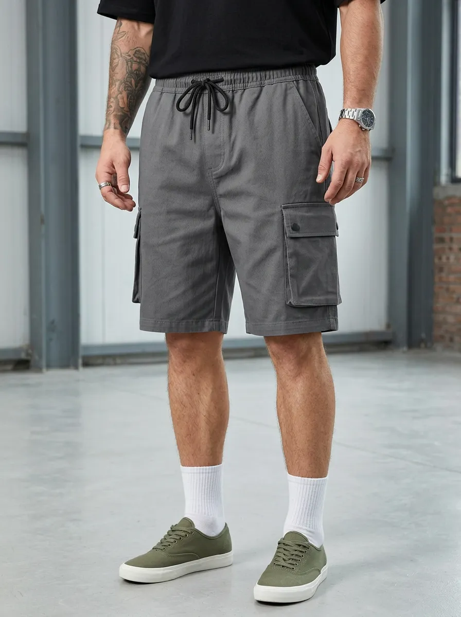 Modern Multi-Pocket Drawstring Cargo Shorts