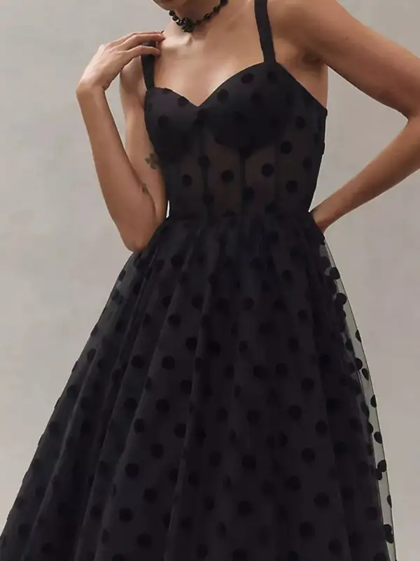 Polka Dot Tulle Sleeveless Midi Dress