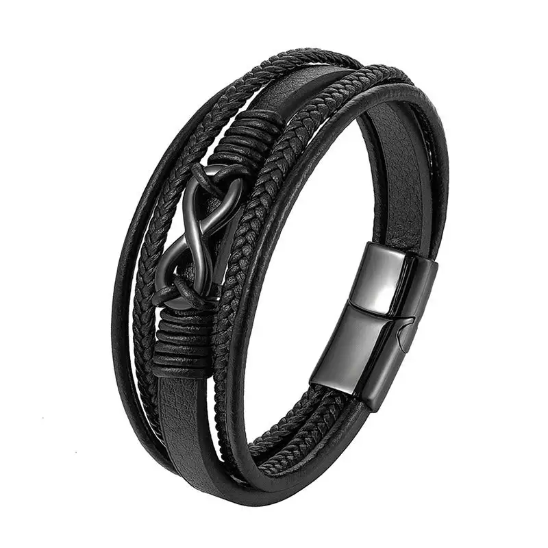 Infinitely Titanium Steel Multilayered Leather Bracelet