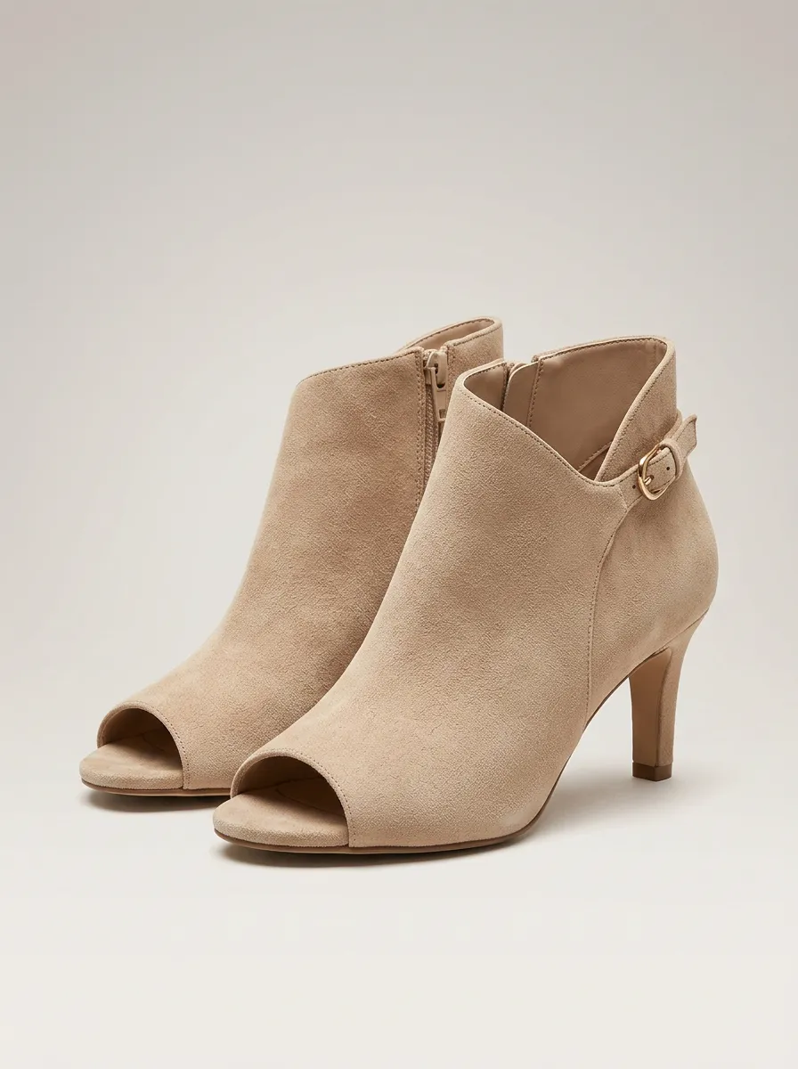 Refined Buckle-Strap Buckle-Detail Women's Peep-Toe Ankle Boots