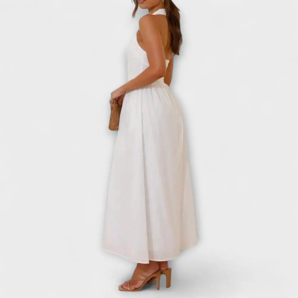 Check Pattern Relaxed Halter Casual Dress