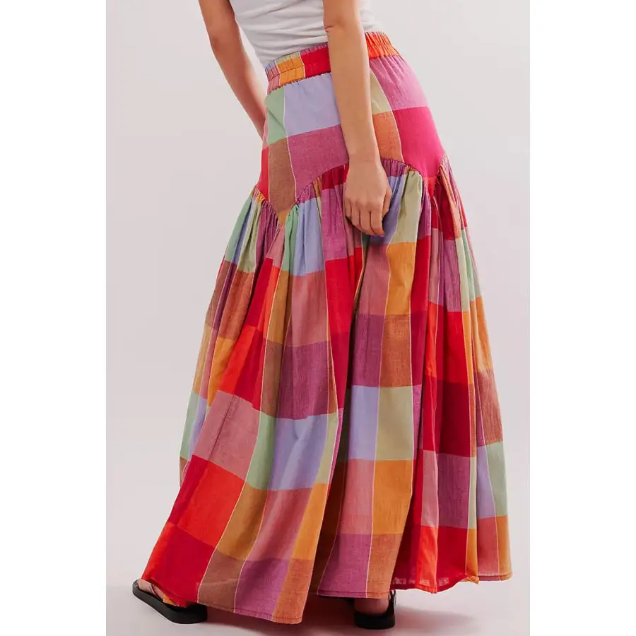 Color Block Elastic Waist Maxi Skirt